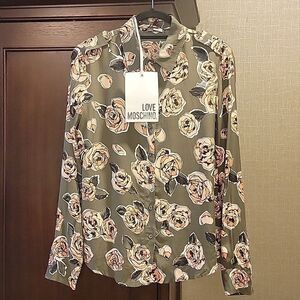 Love Moschino Floral Rose Long Sleeve Button Down Shirt